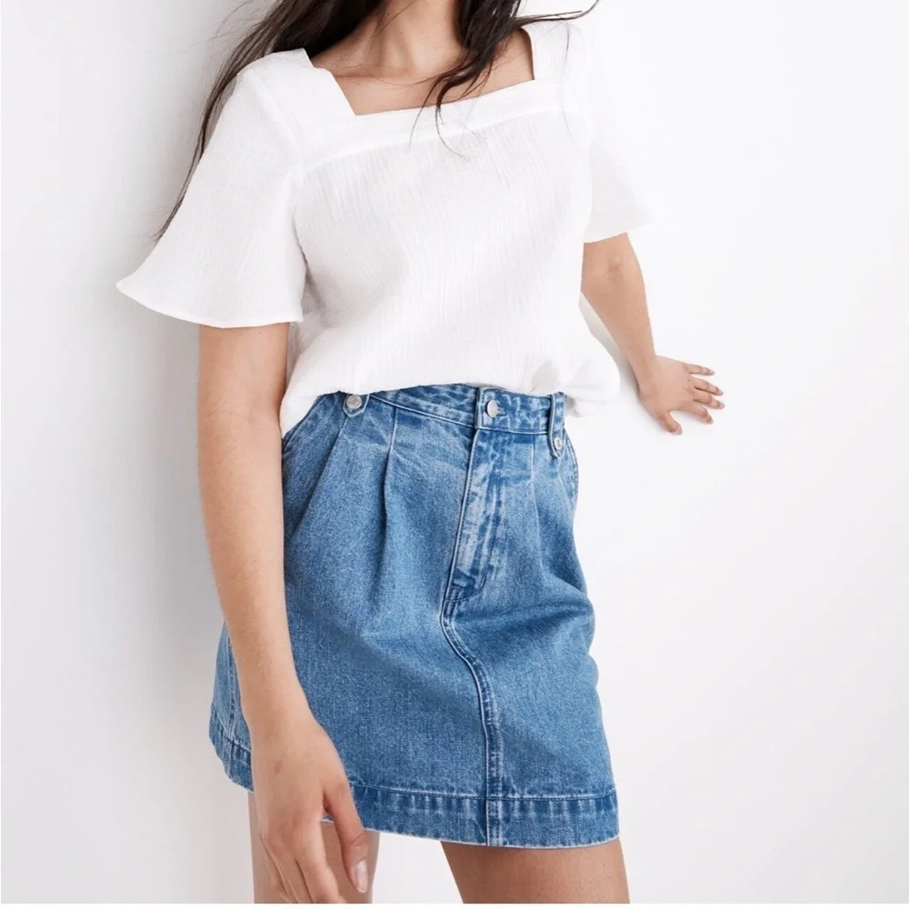 NWT Madewell Denim Pleated Mini Skirt in Upton Wash size 32 - Picture 2 of 8